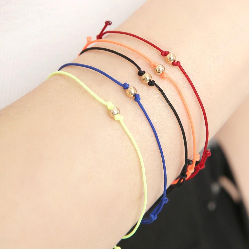 

[Bnbgold] 14K/18K Gold Ball Color Silk String Bracelet Collection (5 types) 14K yellow gold / Type: 05_Red