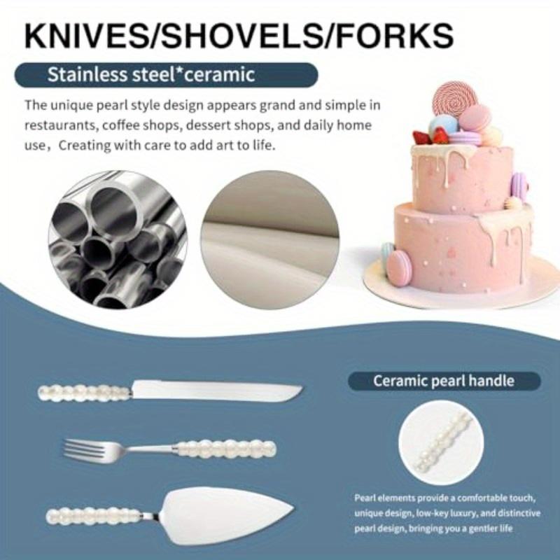 4pcs Elegant Wedding Cake Knife and Server Set with Pearl Ceramic Handles - Stainless Steel, Perfect for Cakes, Pies, and Special Occasions
