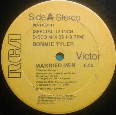 12inch Record BONNIE TYLER - Married Men PD11631H RCA Victor 1979 Canada Soul/Funk Used