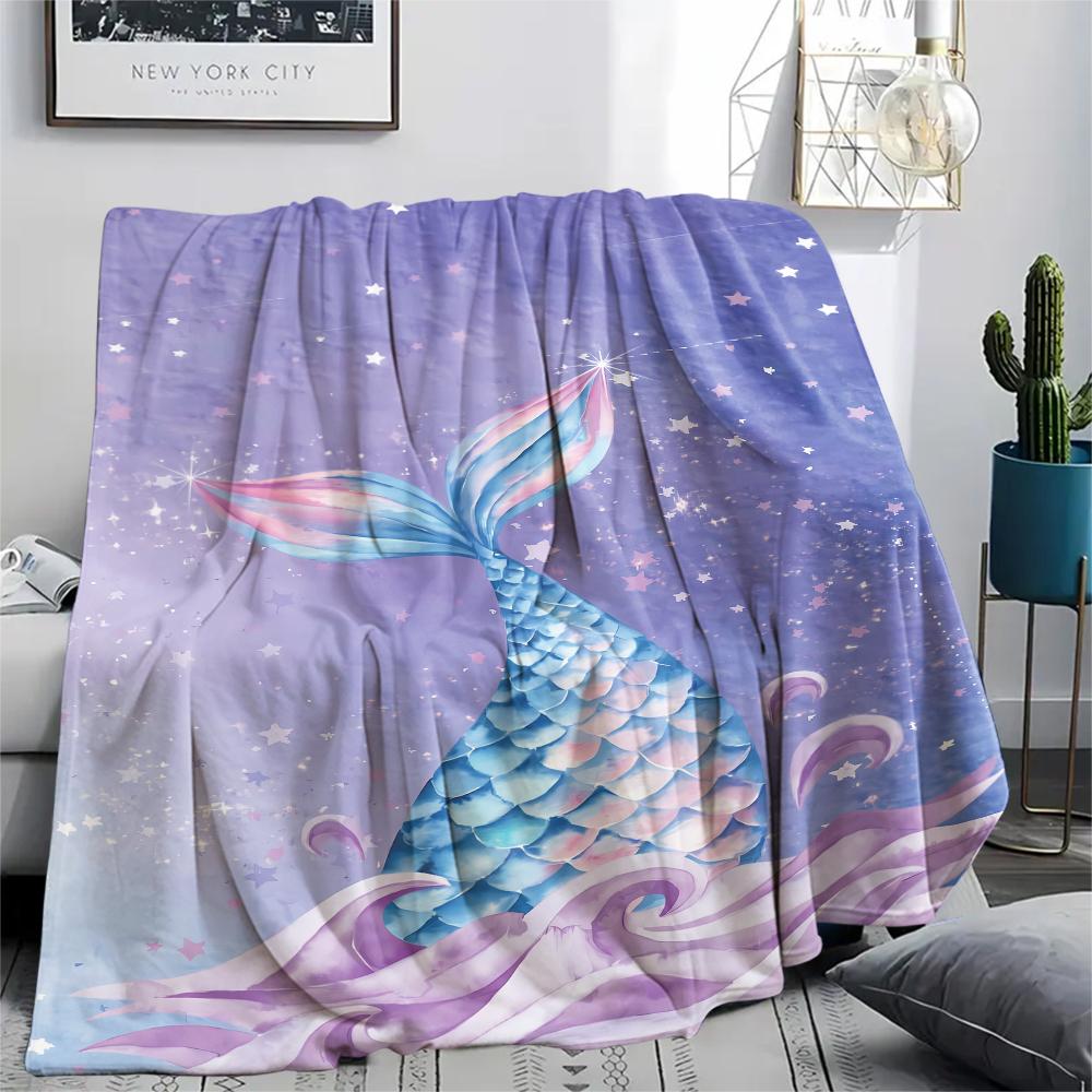 1Pc Mermaid Tail Print Flannel Blanket, High quality Comfortable for All Seasons, Home Decor, Warmth and Comfort, Perfect for Christmas Gifts