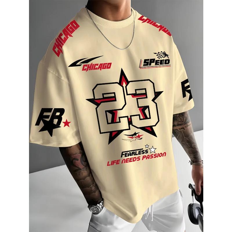 Sommer Herren Chicago Schwarz Rot Weiß Bedruckt 23 Muster Rundhals Atmungsaktiv Lässiges T-Shirt Locker Outdoor Oberteil