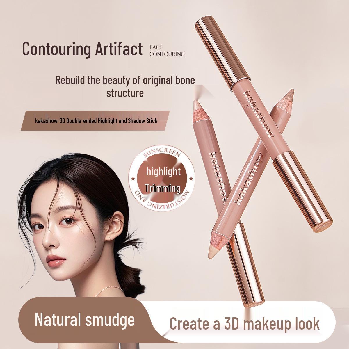 Kakashow 3D Dual-Ended Highlight & Contour Stick Bright Skin Tone + Gray Brown