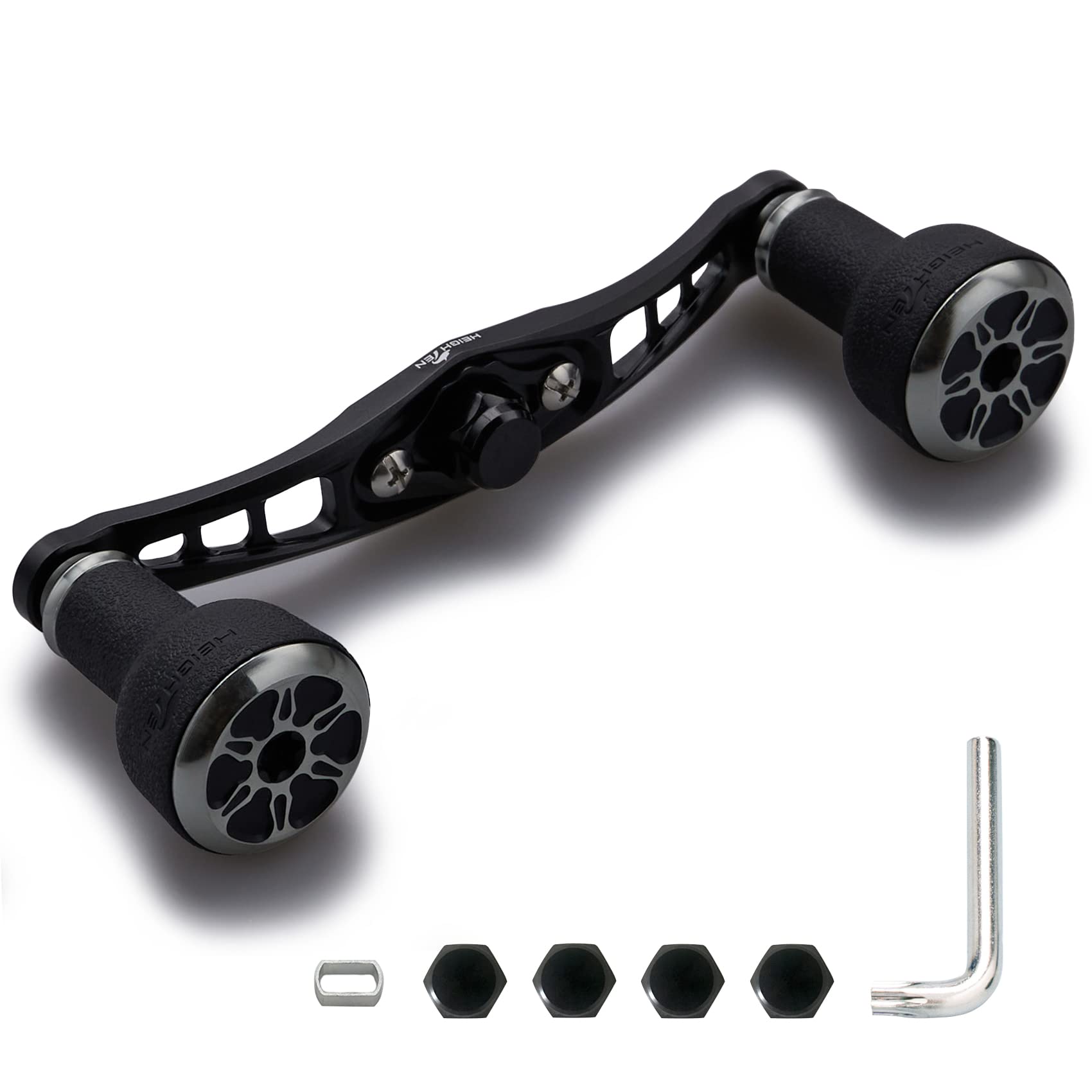 

HEIGHTEN Bait Reel Handle 24mm TPE Knob Shimano Daiwa Abu Garcia Universal Bait Reel TPE Series 120/92mm (92mm-Black & Gunmetal) (436)