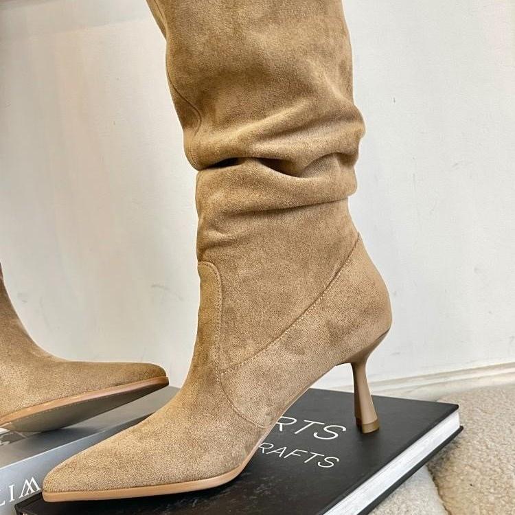 Large Tube Circumference Stacking Boots Pointed Boots Women's Large Size Thin Heel High Boots High Heel Thick Leg Knee Boots