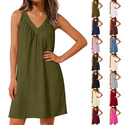 Robe Décontractée Mode Femme Lâche Sexy Sans Manches Col en V Plissée