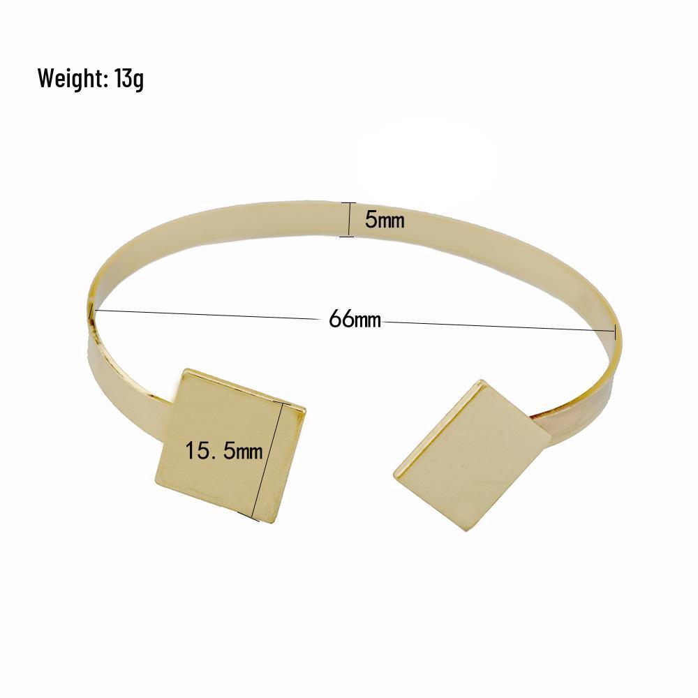 Geometric Metal Asymmetrical Square Round Bracelet - Open Design Pure Copper Bangle