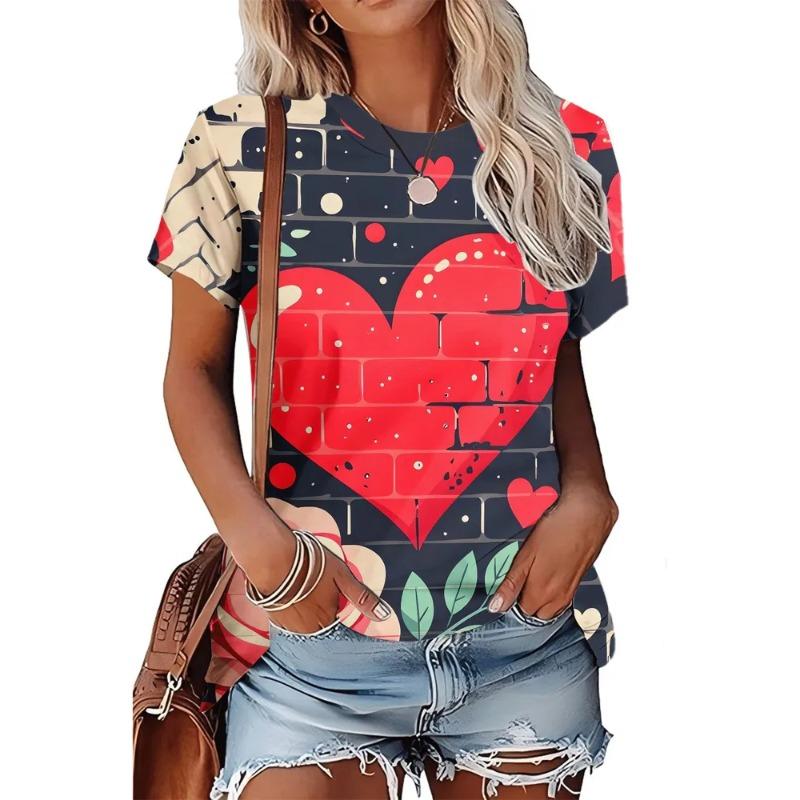T-shirt da Donna Estiva con Stampa 3D Girocollo Moda Versatile Traspirante Tendenza Casual