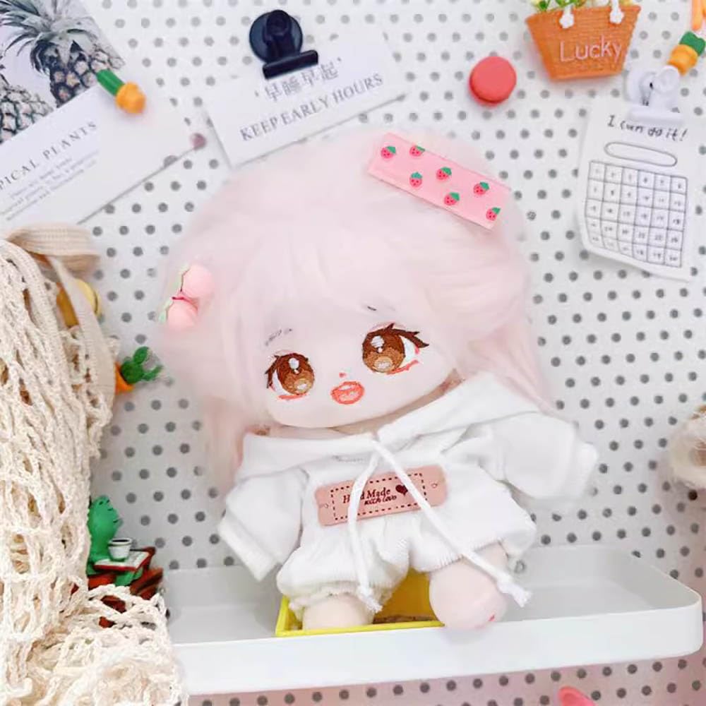 Niannyyhouse 10cm~15cm 20cm Plush Clothes, White Hoodie, Suspenders, Cotton Doll, Dress-Up Accessories (White 10cm~15cm)
