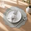 Yousheng Round Wavy Flower Placemat, Waterproof Oil-Proof Placemat, Artificial Leather Heat Insulation Table Mat Coaster for Dining Table
