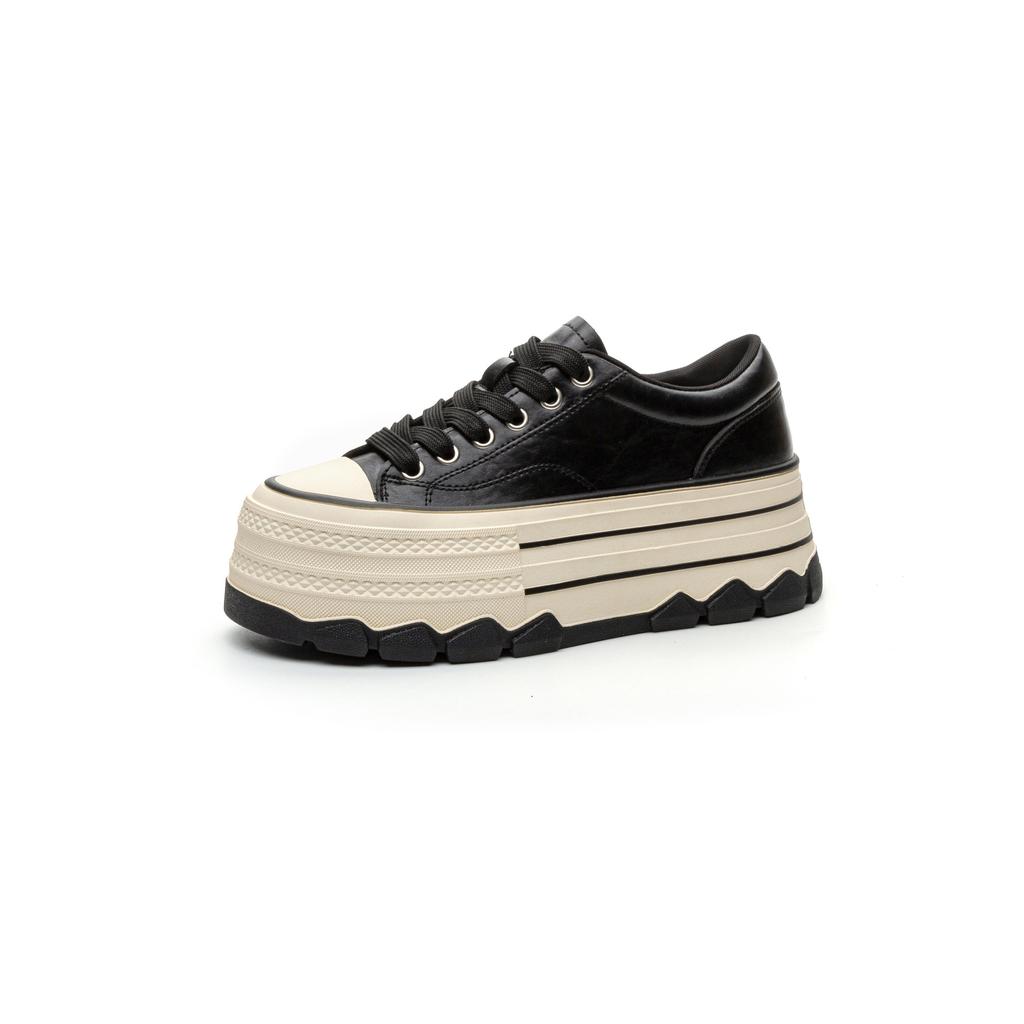 Leather Thick-soled Heightening Muffin Shoes for Women 2025 Autumn New Casual Board Shoes, Leather Versatile Fashion Casual Shoes for Women