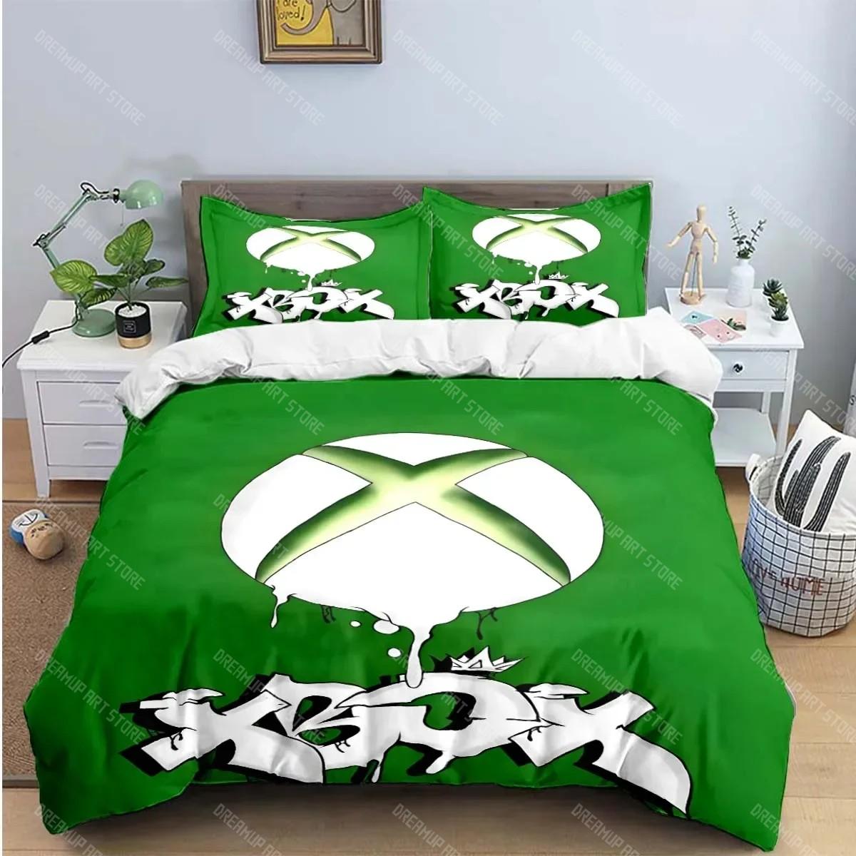 

Круті геймерські постільні комплекти з принтом X-XBox, вишуканий набір постільних речей, набір ковдри та ковдри, розкішний подарунок US Queen 228x228cm