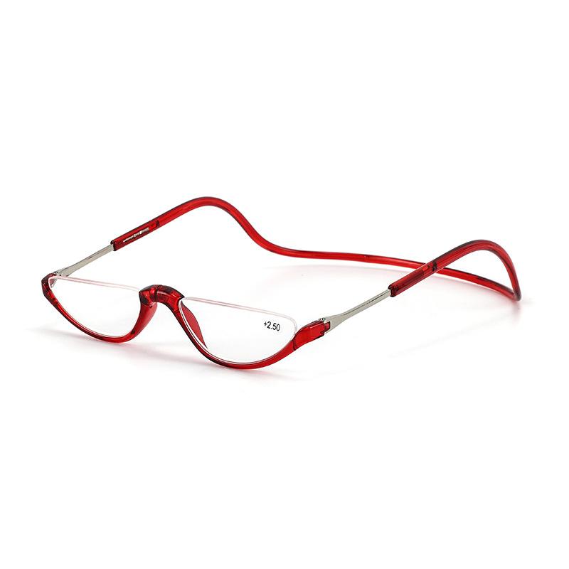 Fashion Folding Half-frame Magnetic Reading Glasses Men and Women Hanging Neck Magnetic Far-sighted Glasses Metal Reading Glasses +1 + 3