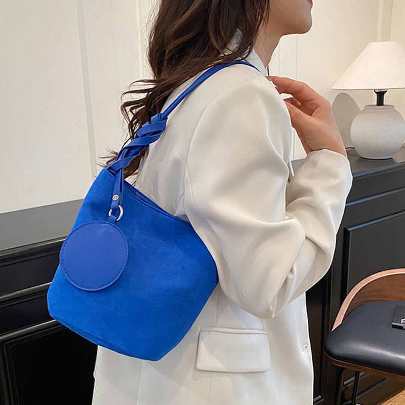 Solid Color Women Suede Shoulder Bucket Bags Large Capacity Versatile Ladies Underarm Tote Casual Female Phone Handbags Purse CLE