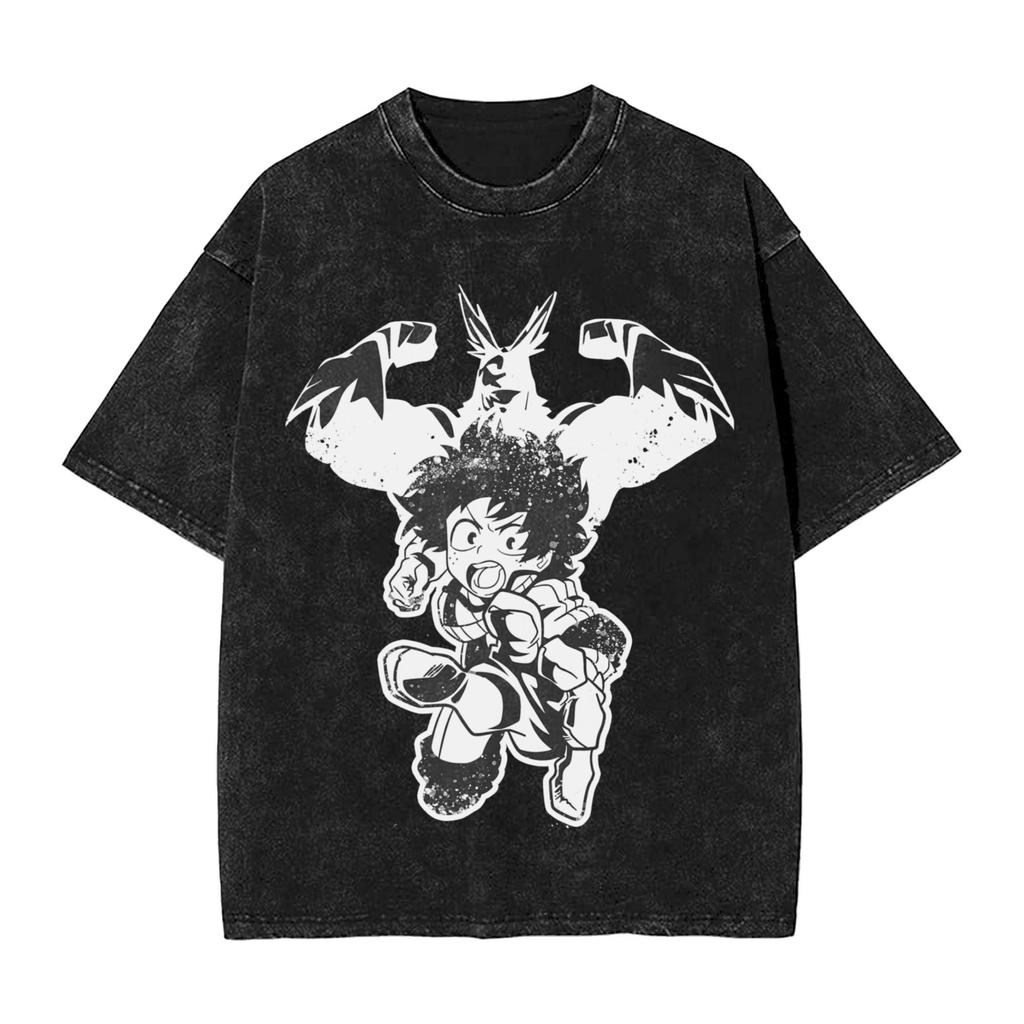 My Hero Academia Aizawa Shouta Anime Design Washed T Shirts Hip Hop Vintage T-Shirt Boku Tees Tops 100% Cotton Harajuku Unisex