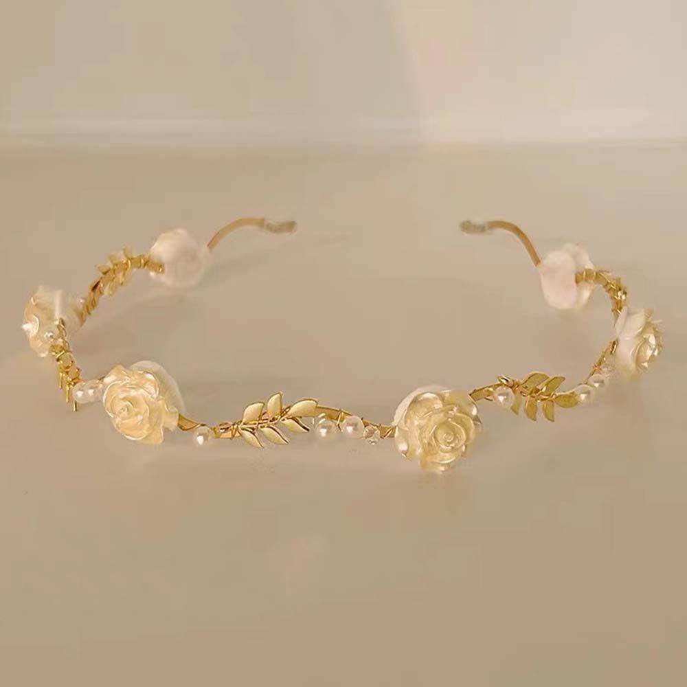 

Подарочные аксессуары для волос, вечерние женские повязки на голову с жемчужными бусинами, повязка для волос с золотыми розами, обруч для волос в корейском стиле