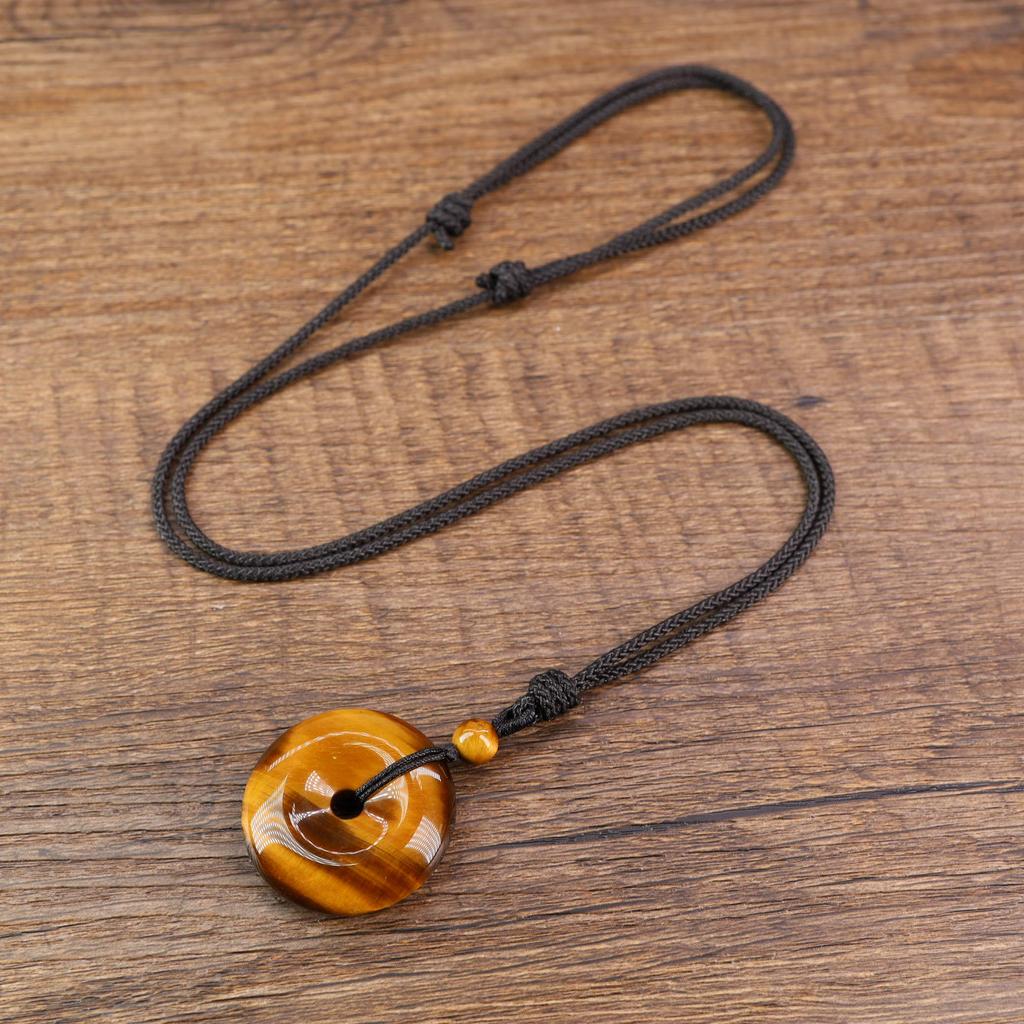 Tiger Eye Pea Disc Power Stone Pendant Necklace for Increased Wealth [COAI] (Unisex)