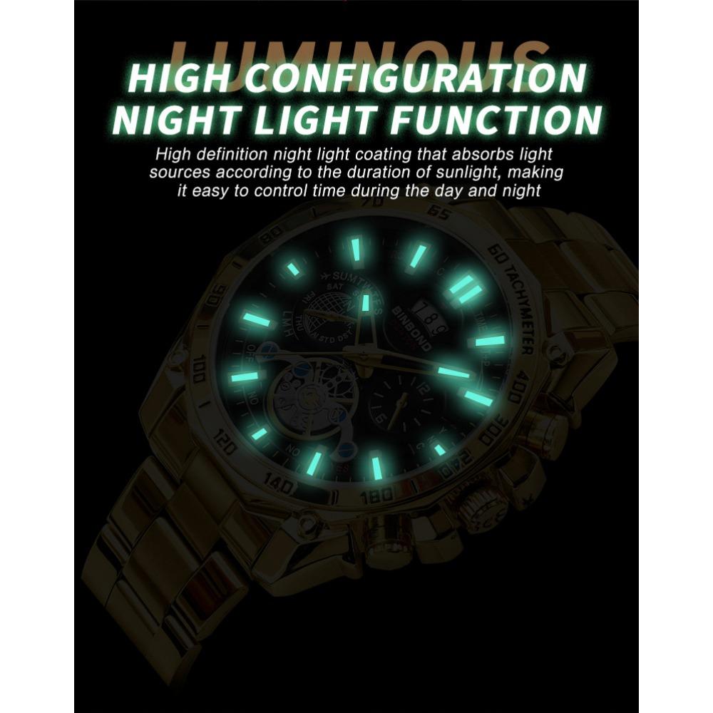 BINBOND High End Brand Men's Watch Original Stainless Steel Luminous Waterproof Watch Luxury Business Date Quartz Men Watches