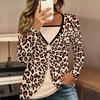Tops for Women  Leopard Print Long Sleeve Fake Two‑Piece Top Fall Casual Slim Pullover Women's Long Sleeve Top