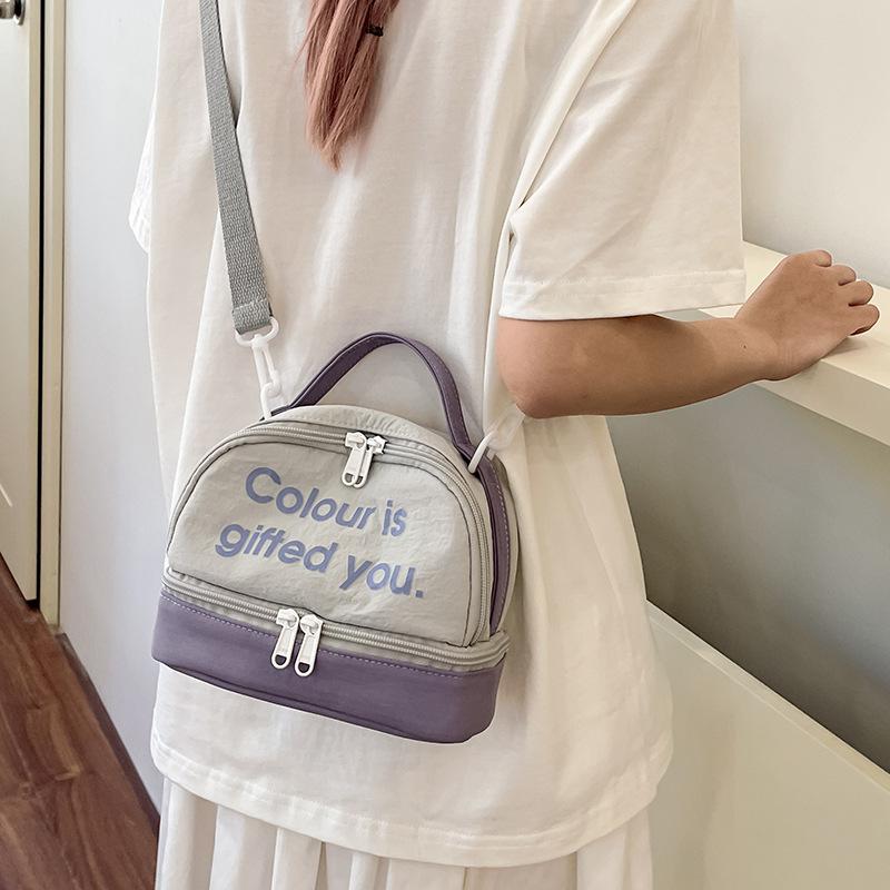 Fashion new contrasting color dopamine change bag portable messenger bag English letter pattern trendy women's bag