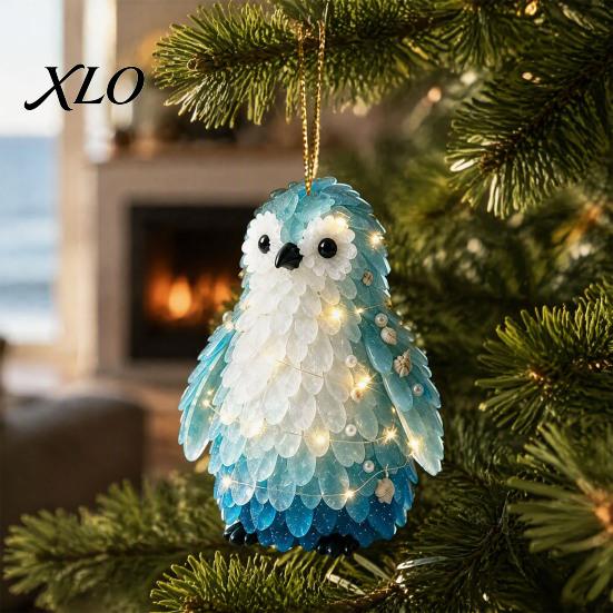 Decorative Animal Shaped Ornaments Blue Glass House Christmas Hanging Ornament, Acrylic Double Side Thoughtful Gift Ideas Printed Tree Decor Pendant,