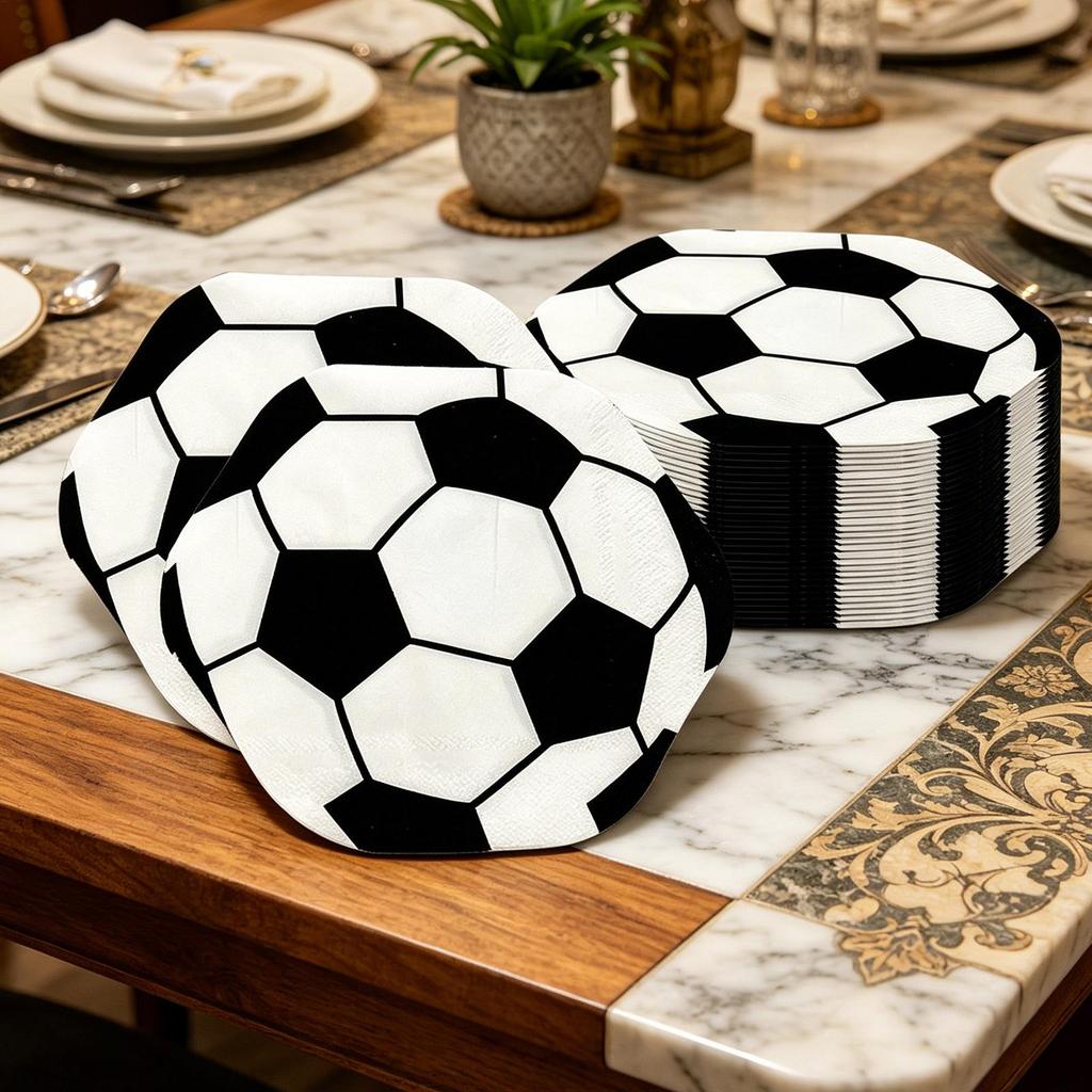 20PCS Football Party Napkins, Soccer Sports Theme Dinner Table Decor, Disposable Napkins For Kids Birthday Celebration Banquet