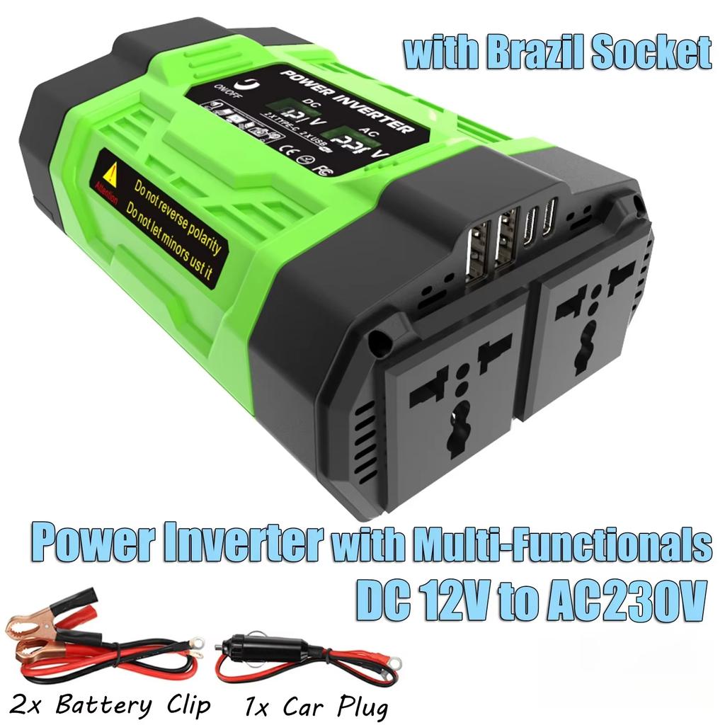 12V Car Power Inverter 200W/300W/600W DC To AC 110V/220V Converter With Dual Outlets USB Type-C LCD For Camping Travel