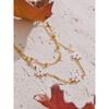Yhpup Exquisite Natural Shell Flower Double Layer Chain Overlay Necklace 18K Golden Plated Stainless Steel Fashion Jewelry Gift