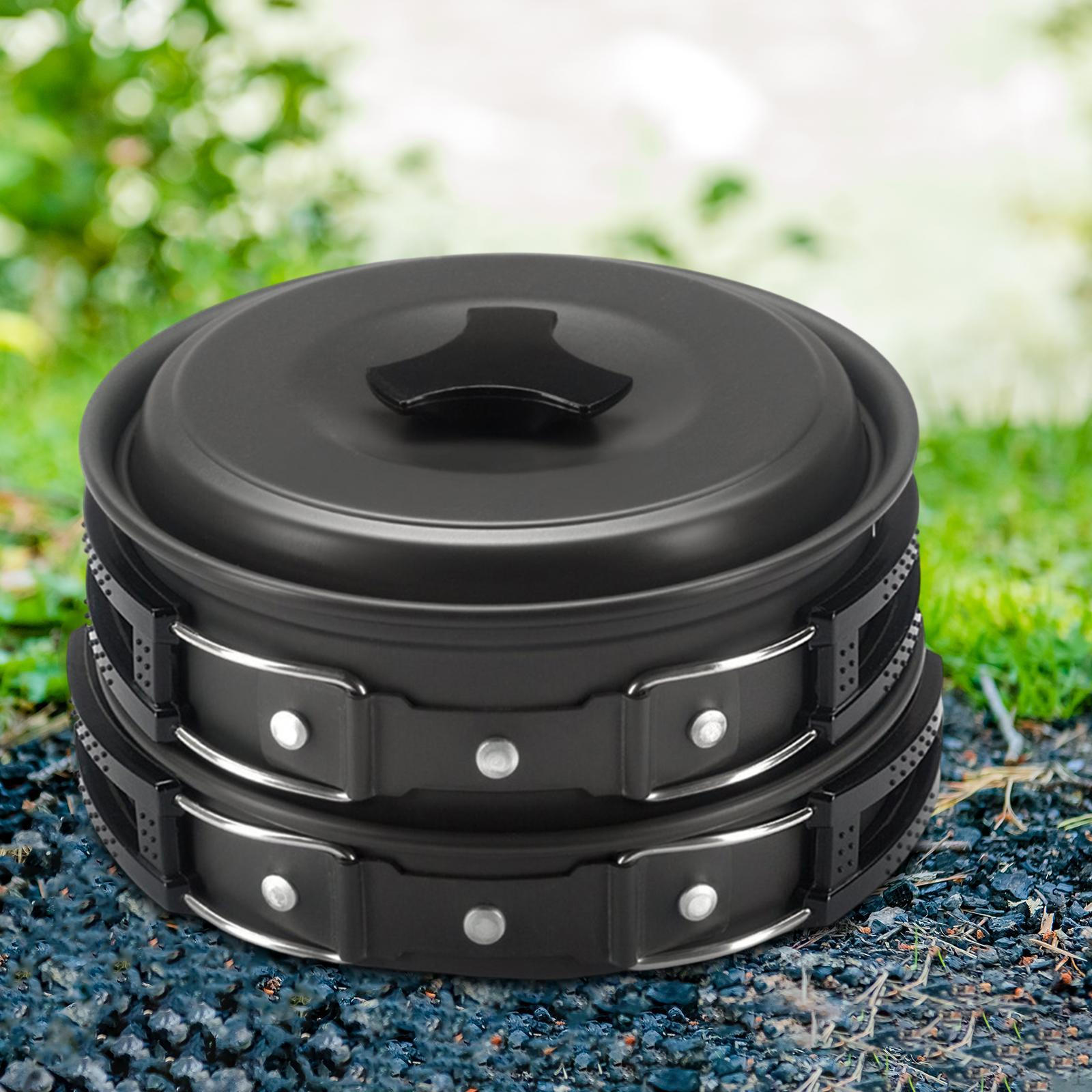 

Camping Cookware Cooking Set Non Stick Tableware with Storage Bag Pot Pan for Trekking чёрный