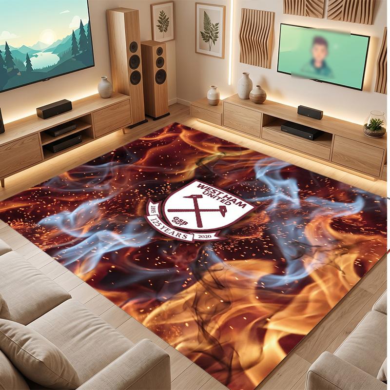 Tappeto in Velluto di Cristallo con Stampa del West Ham United Football, Comodo Assorbente d'Acqua Antiscivolo Tappeto per Pavimenti Interni