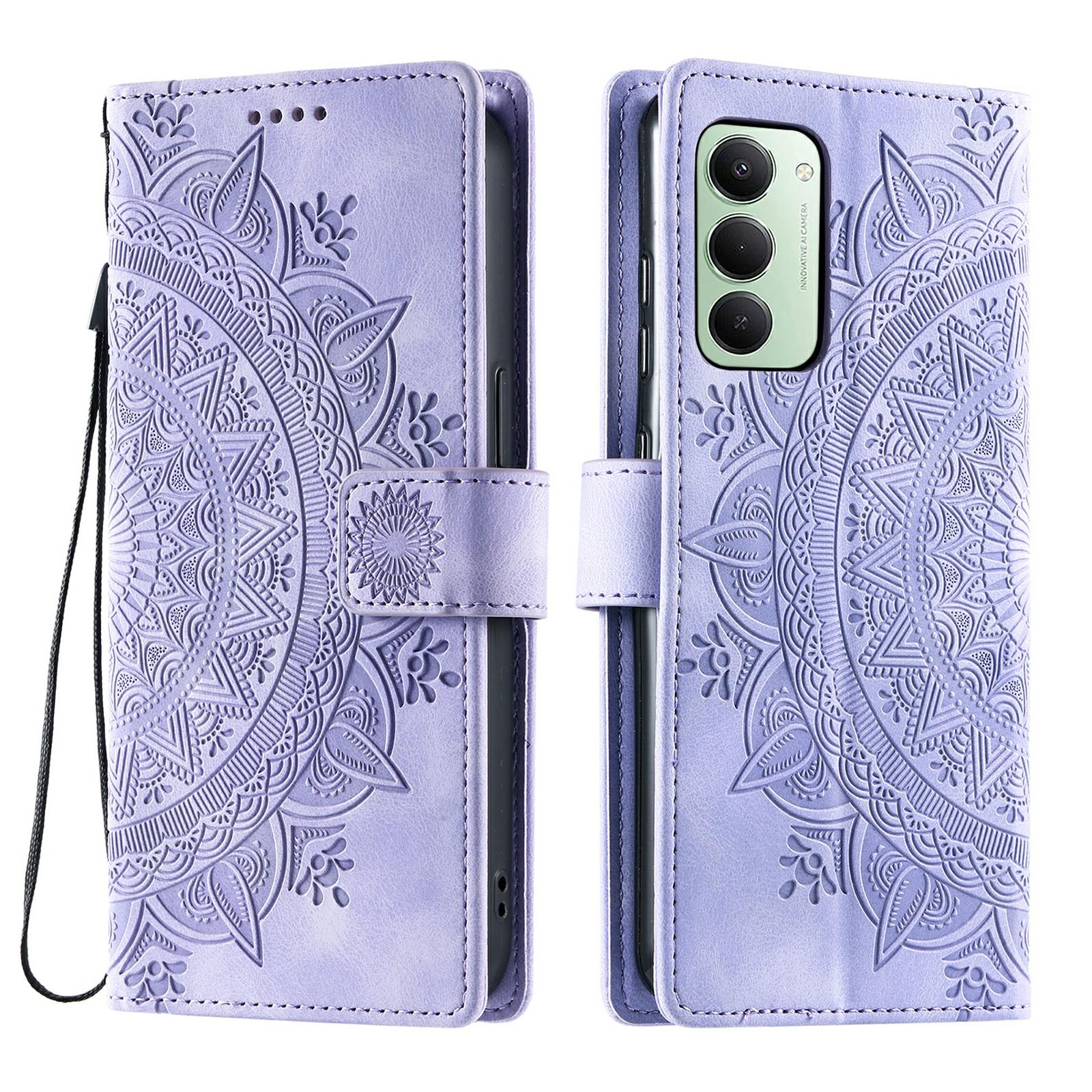 

For Xiaomi Redmi 15 5G (Global) (169mm) Case Imprinted Totem Skin Feel Wallet Leather Phone Cover with Hand Strap
