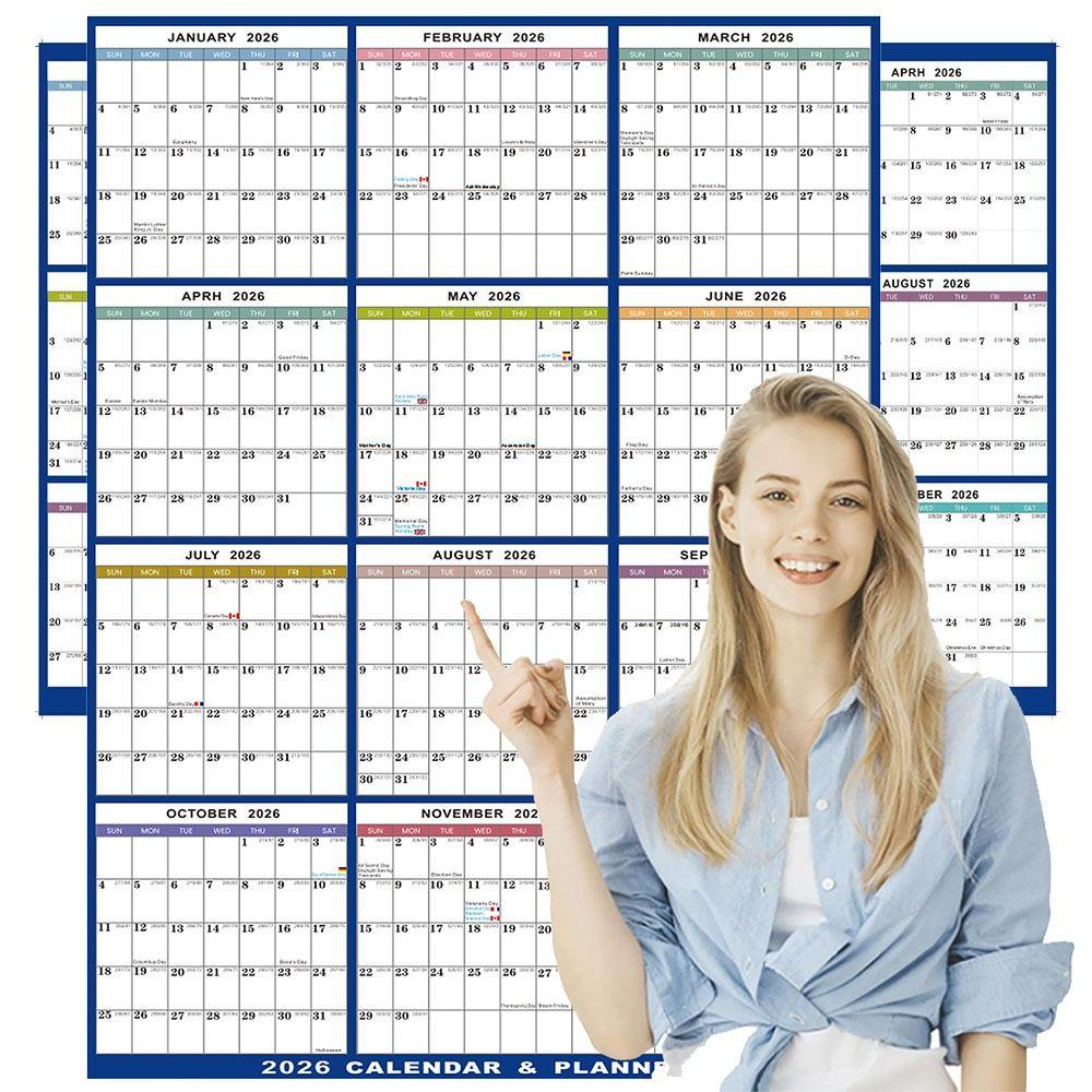 2026 Великий Настінний Календар Зітний Планувальник Робочого Графіку Настінні Календарі для Дому, Офісу та Школи
