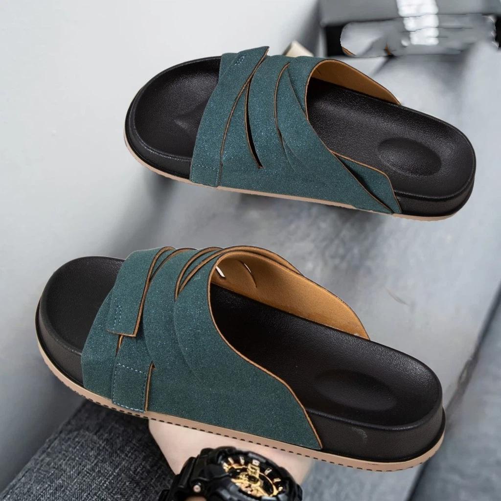 

Fashionable Men s Summer Slippers, Mesh Velvet, Non-slip, Casual, Versatile Beach Shoes 45 зелений