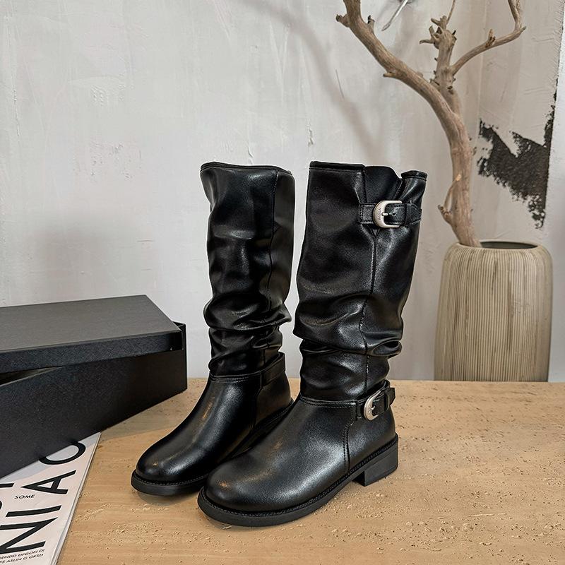 Winter New Woman Biker Boots Fashion Round Toe Ladies Elegant Pipe Short Boots Shoes Thick Bottom Women's Footwear