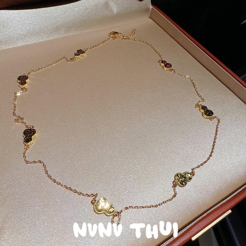 Ancient Flower Silk, Crushed Ice Gourd Fulu Connected Necklace, New Chinese Style, Point Diamond Passepartout Necklace Set.