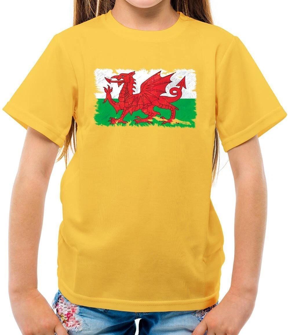 Wales Grunge Style Flag - Kids T-Shirt - Welsh Cymru Country Rugby 6 Nations 140