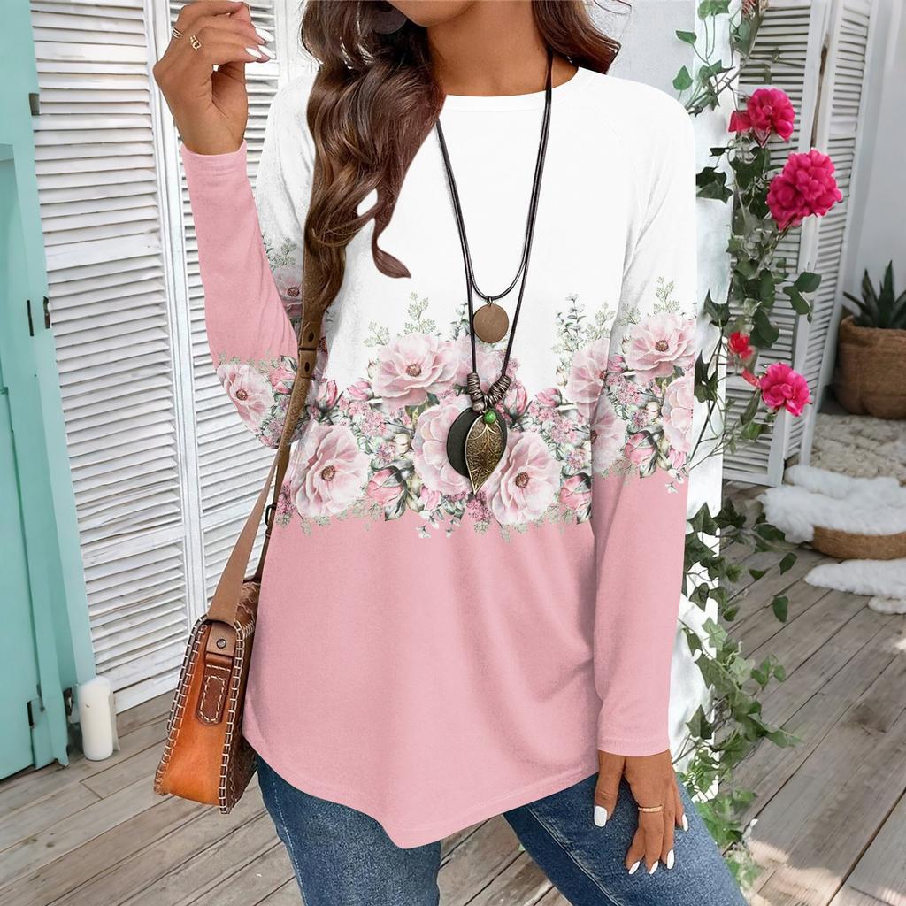 Women's Casual Plus SizeLong Sleeved Round Neck Vintage Ethnic Printing T-shirt Top Pullover