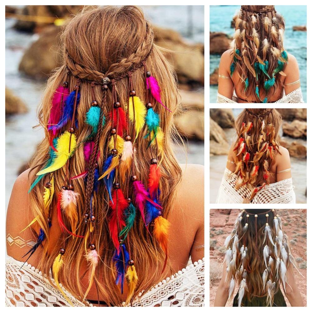 Quasten Boho Stil Kopfschmuck Verstellbar Regenbogen Indisches Stirnband Retro Feder Stirnband Maskerade