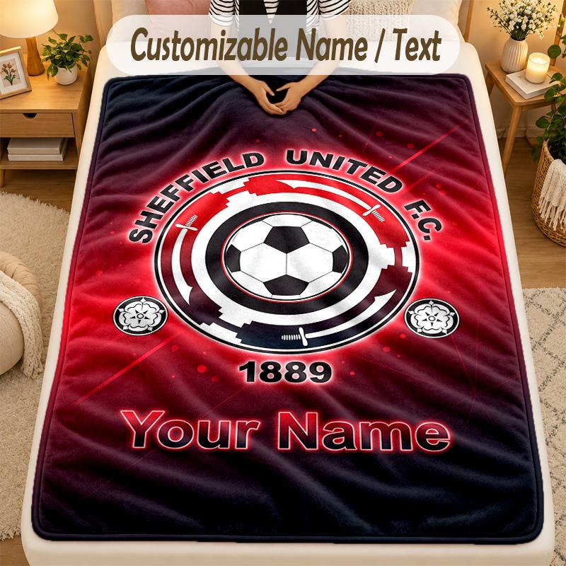 Flannel BlanketSheffield United FC Custom Name Text Personalized Soft Warm Throw Blanket Home Decor Gift