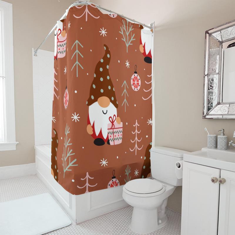 TU Festive Gnome Shower Curtain Christmas Holiday Bathroom Decor Waterproof Fabric Holiday Gnomes Xmas Shower Curtain Set