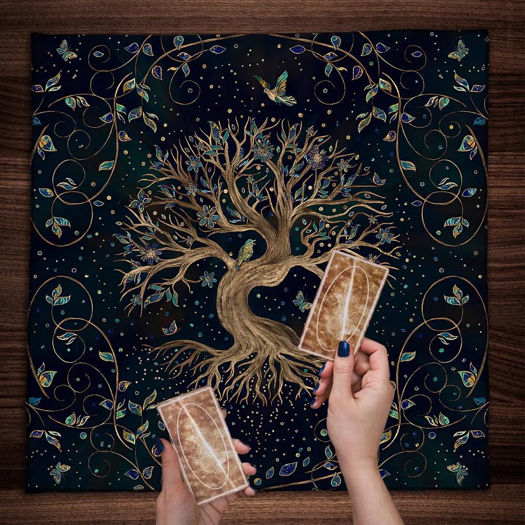 Lebensbaum Tarotkarte Tischdecke Mondphase Pflanzen Tischdecke für Tarot Hexe Wicca Altar Tuch Divination Tuch Kartenunterlage