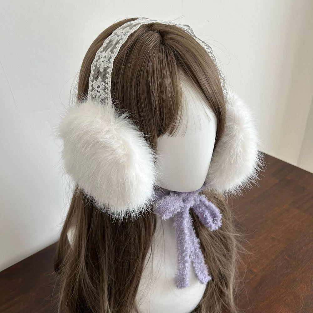 Ear Cap Lace Plush Earmuffs JK Headwear Warm Ear Muffs Soft Ear Mask  Female