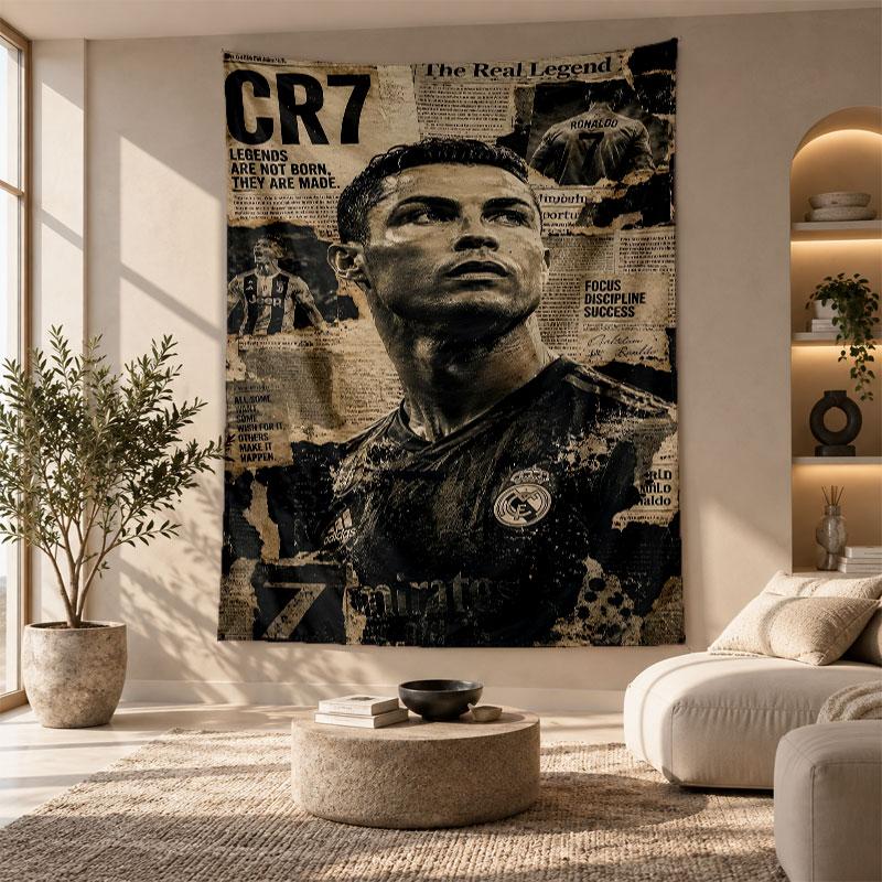 Decorative Tapestry,Cristiano Ronaldo Printed Wall Art, Lightweight Wall Hanging For Bedroom Background