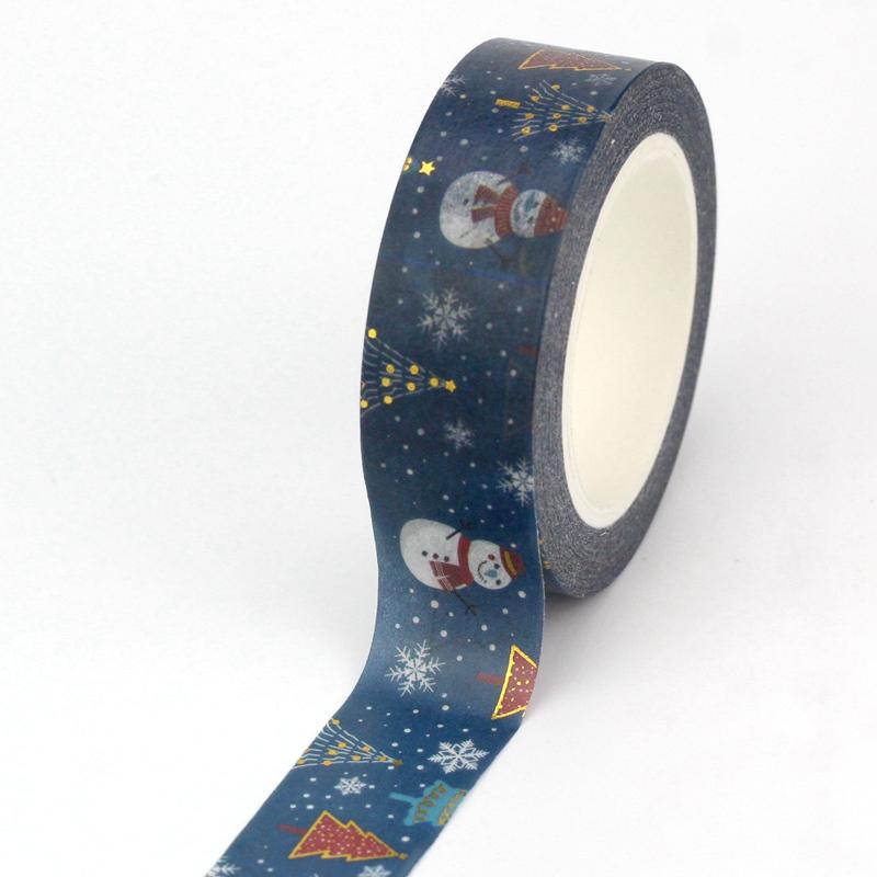 1X 10M Gold Foil Reindeer Snowflake Christmas Trees Snowman House Masking Washi Tape for Scrapbooking Planner Kawaii Papeleria