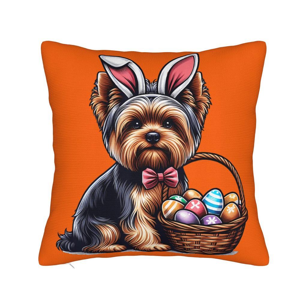Cute Bunny Yorkie Terrier Dog Easter Eggs Pillow Cover Soft Cushion Cover Vintage Pillow Case For Office Car Home Decor
