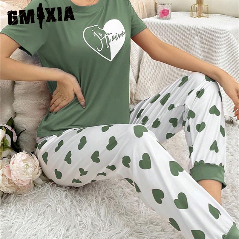 GMXIA T-shirt Trousers Casual and Comfortable Women's Pyjamas Homewear Set Can Be Worn Outside