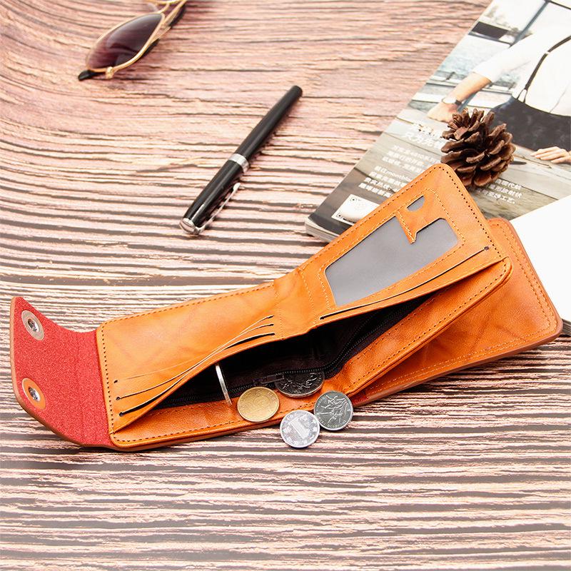 Cartera de Cuero Corta Multifuncional para Hombre con Doble Botón a Presión
