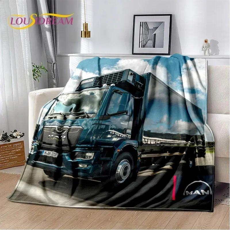 Man Truck Truck 3D tlač Mäkká flanelová prikrývka na posteľ Spálňová pohovka Piknik, prikrývka na prikrývku Vonkajší voľný čas Darček na zdriemnutie