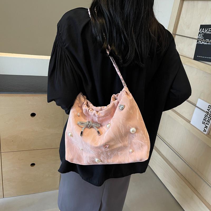 Stylish Korean Fashion Large Capacity Tote Bag For Women In Black Beige Pink Silver