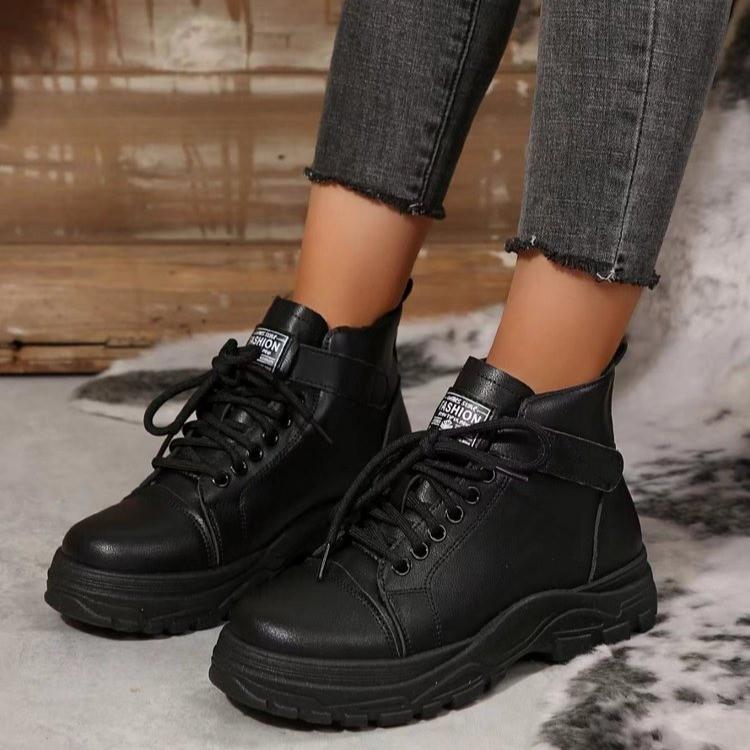 Plus Size Women's Martin Boots 2025 Fall/Winter New Arrival British Style Lace-Up Ankle Boots Fashionable Chunky Sole Short Boots