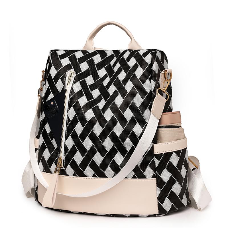 Anti-theft Backpack Women's Contrast Color Outdoor Travel Backpack Nylon Schoolbag